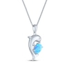 Thumbnail Image 2 of Oval-Cut Blue Lab-Created Opal & White Lab-Created Sapphire Dolphin Necklace Sterling Silver 18&quot;