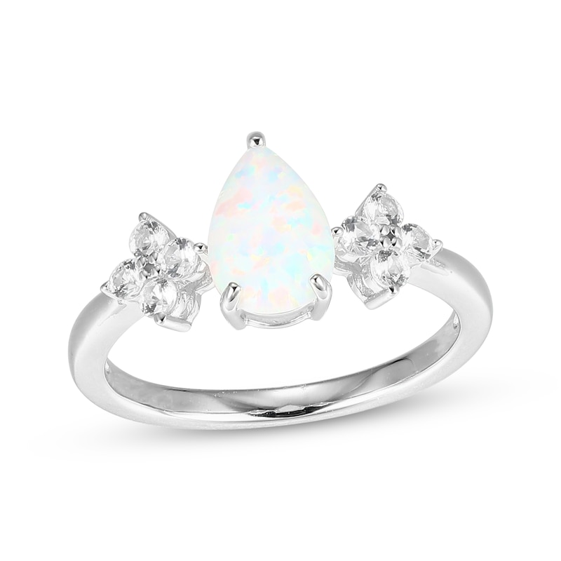 Pear-Shaped Lab-Created Opal & White Lab-Created Sapphire Ring Sterling Silver