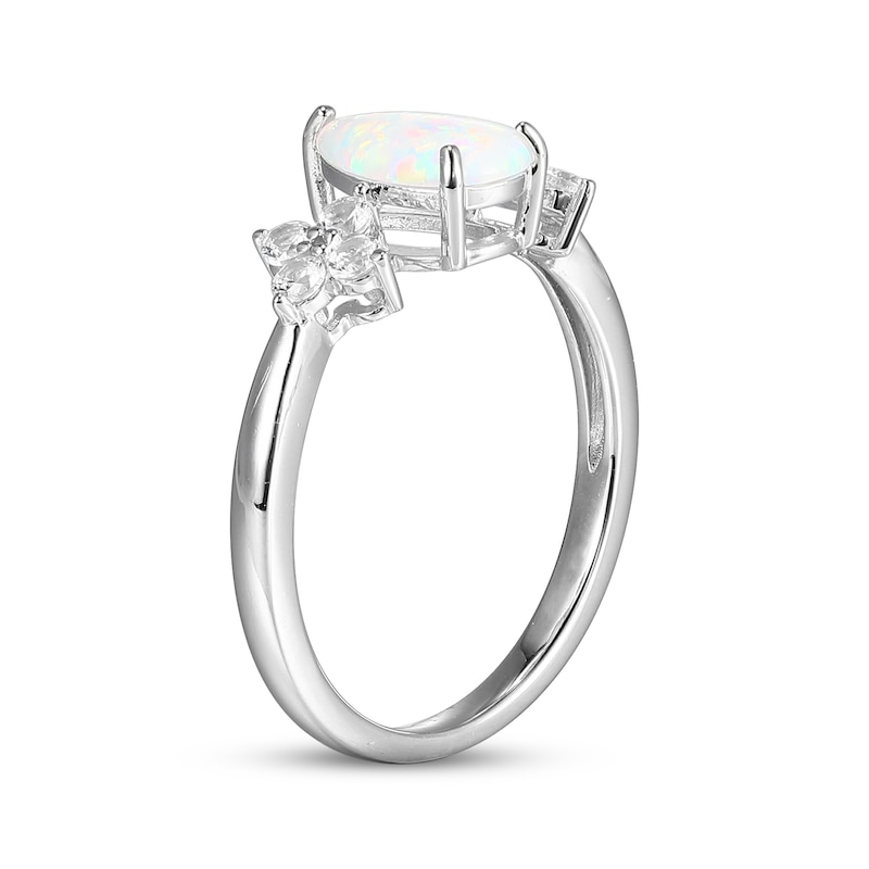 Pear-Shaped Lab-Created Opal & White Lab-Created Sapphire Ring Sterling Silver