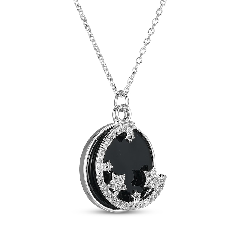 Main Image 2 of Black Agate & White Lab-Created Sapphire Crescent Moon & Stars Necklace Sterling Silver 18&quot;