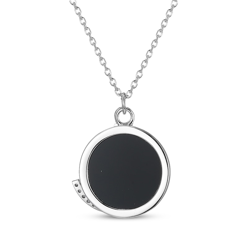 Main Image 3 of Black Agate & White Lab-Created Sapphire Crescent Moon & Stars Necklace Sterling Silver 18&quot;