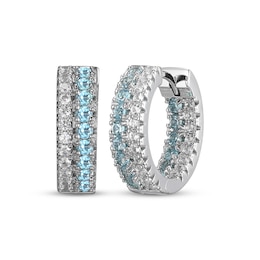 Swiss Blue Topaz & White Lab-Created Sapphire Huggie Hoop Earrings Sterling Silver