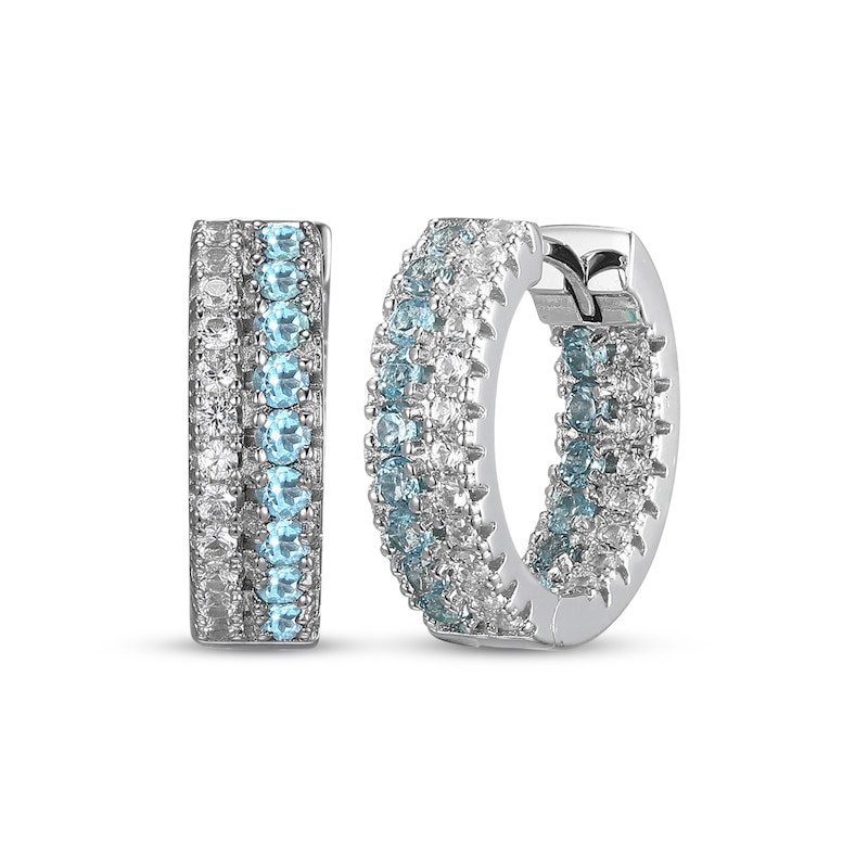 Main Image 1 of Swiss Blue Topaz & White Lab-Created Sapphire Huggie Hoop Earrings Sterling Silver