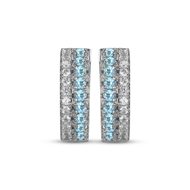 Main Image 2 of Swiss Blue Topaz & White Lab-Created Sapphire Huggie Hoop Earrings Sterling Silver