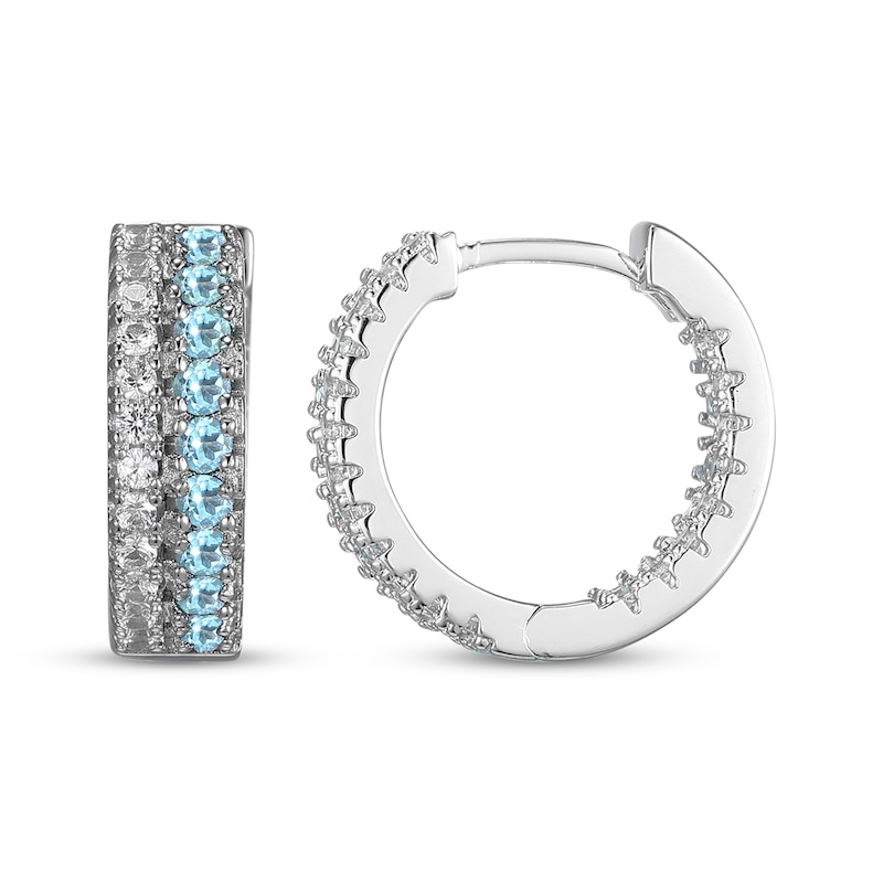 Main Image 3 of Swiss Blue Topaz & White Lab-Created Sapphire Huggie Hoop Earrings Sterling Silver