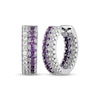 Thumbnail Image 1 of Amethyst & White Lab-Created Sapphire Huggie Hoop Earrings Sterling Silver