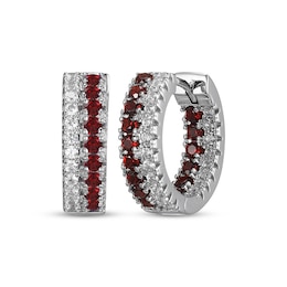 Garnet & White Lab-Created Sapphire Huggie Hoop Earrings Sterling Silver