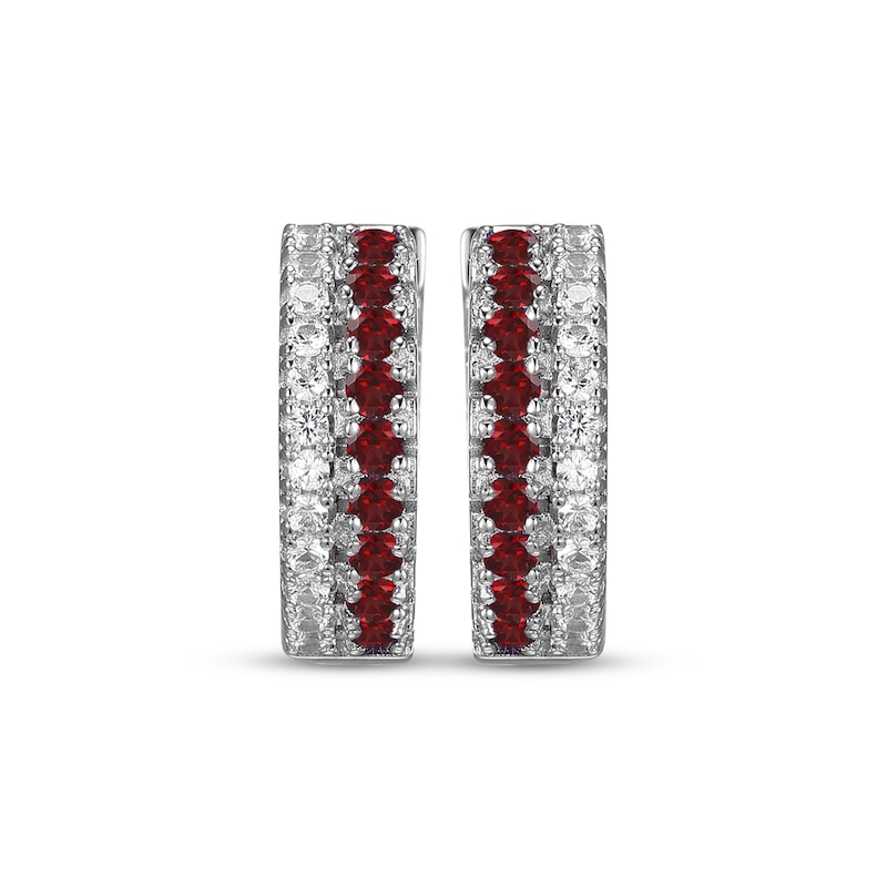 Main Image 2 of Garnet & White Lab-Created Sapphire Huggie Hoop Earrings Sterling Silver