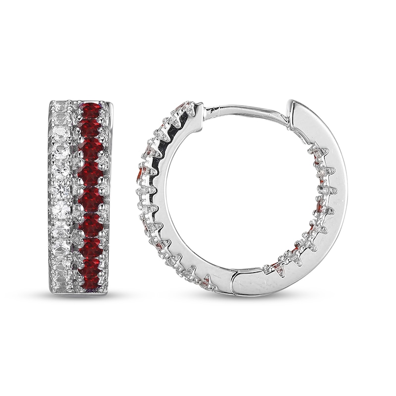 Main Image 3 of Garnet & White Lab-Created Sapphire Huggie Hoop Earrings Sterling Silver