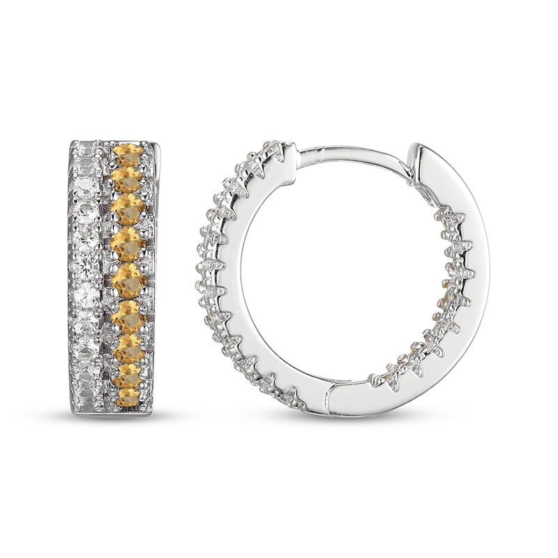 Main Image 3 of Citrine & White Lab-Created Sapphire Huggie Hoop Earrings Sterling Silver