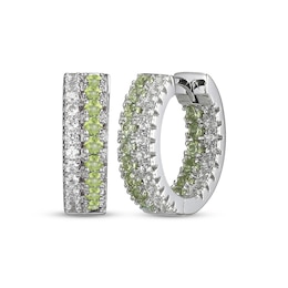 Peridot & White Lab-Created Sapphire Huggie Hoop Earrings Sterling Silver