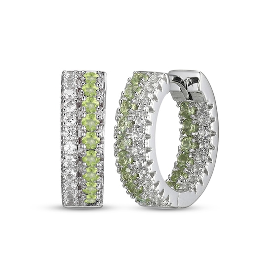 Peridot & White Lab-Created Sapphire Huggie Hoop Earrings Sterling Silver