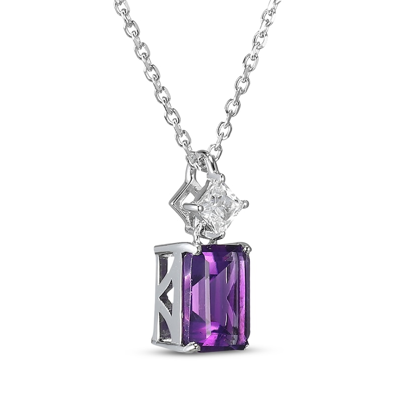 Main Image 2 of Emerald-Cut Amethyst & Square-Cut White Lab-Created Sapphire Necklace Sterling Silver 18&quot;