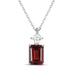 Emerald-Cut Garnet & Square-Cut White Lab-Created Sapphire Necklace Sterling Silver 18&quot;