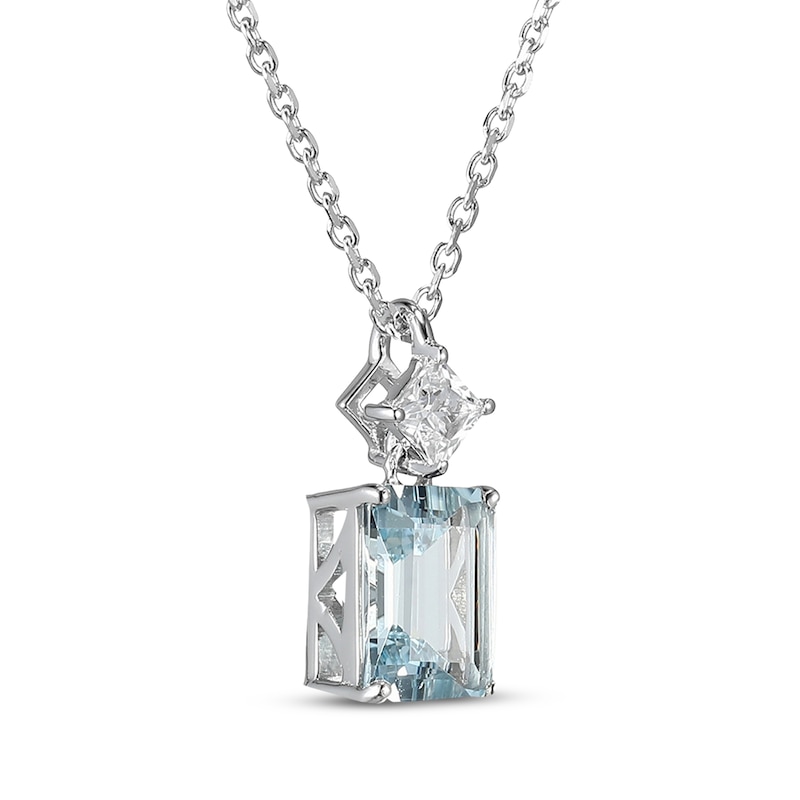 Main Image 2 of Emerald-Cut Aquamarine & Square-Cut White Lab-Created Sapphire Necklace Sterling Silver 18&quot;