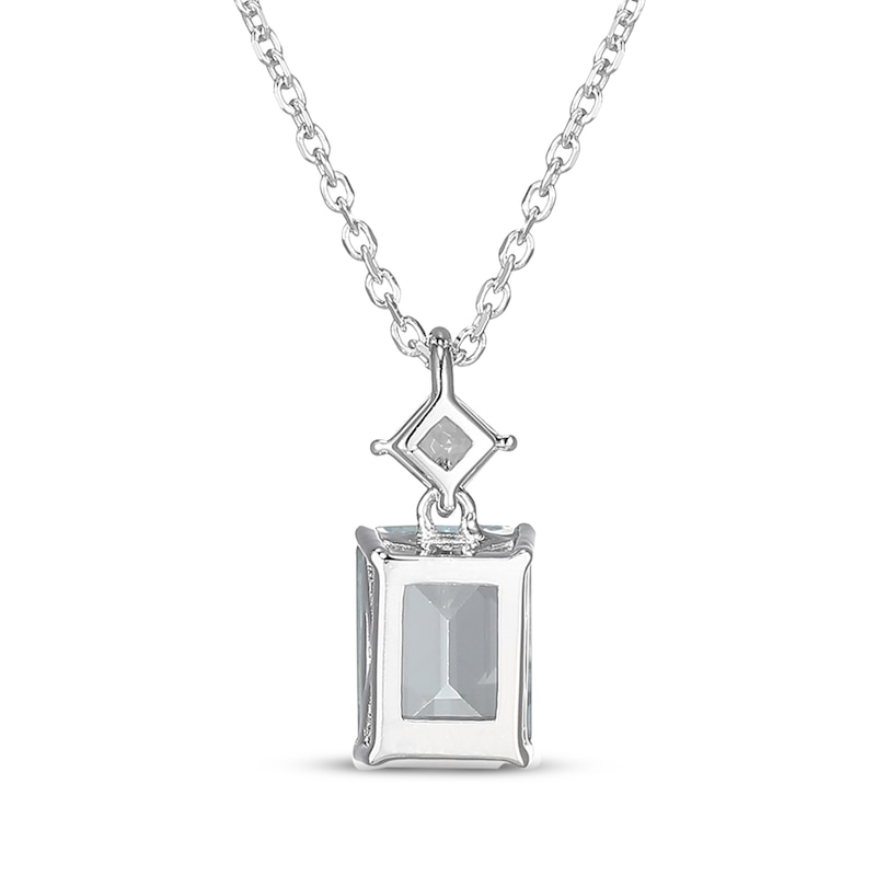 Main Image 3 of Emerald-Cut Aquamarine & Square-Cut White Lab-Created Sapphire Necklace Sterling Silver 18&quot;