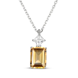 Emerald-Cut Citrine & Square-Cut White Lab-Created Sapphire Necklace Sterling Silver 18&quot;