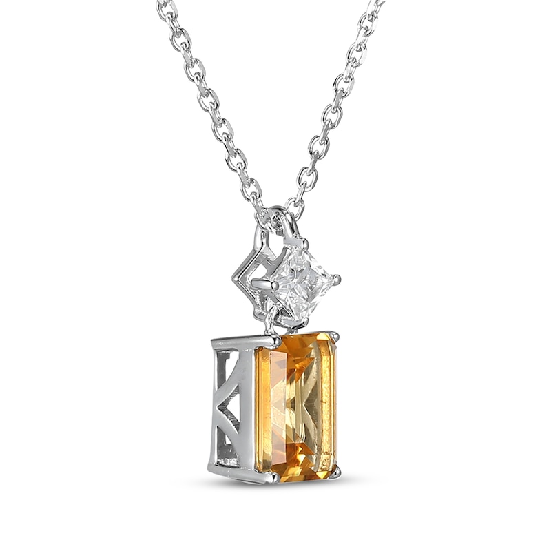 Main Image 2 of Emerald-Cut Citrine & Square-Cut White Lab-Created Sapphire Necklace Sterling Silver 18&quot;