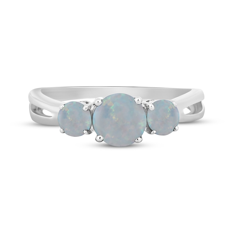 Lab-Created Opal Graduated Three-Stone Ring Sterling Silver