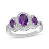 Thumbnail Image 1 of Oval-Cut Amethyst & White Lab-Created Sapphire Three-Stone Ring Sterling Silver