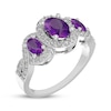 Thumbnail Image 2 of Oval-Cut Amethyst & White Lab-Created Sapphire Three-Stone Ring Sterling Silver