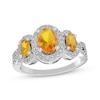 Thumbnail Image 1 of Oval-Cut Citrine & White Lab-Created Sapphire Three-Stone Ring Sterling Silver