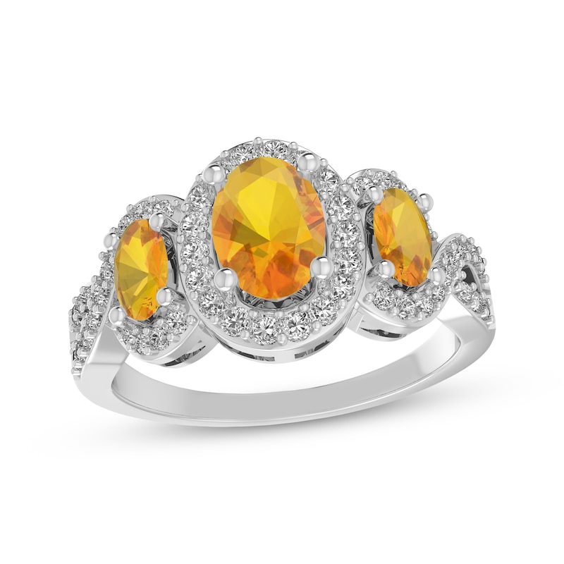 Main Image 1 of Oval-Cut Citrine & White Lab-Created Sapphire Three-Stone Ring Sterling Silver