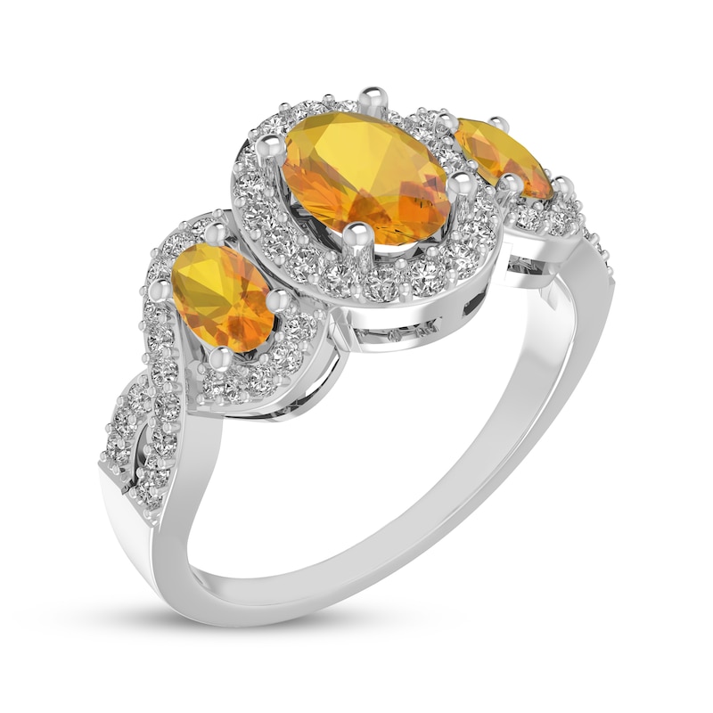 Main Image 2 of Oval-Cut Citrine & White Lab-Created Sapphire Three-Stone Ring Sterling Silver