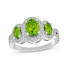 Thumbnail Image 1 of Oval-Cut Peridot & White Lab-Created Sapphire Three-Stone Ring Sterling Silver