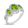 Thumbnail Image 2 of Oval-Cut Peridot & White Lab-Created Sapphire Three-Stone Ring Sterling Silver