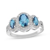 Thumbnail Image 1 of Oval-Cut Swiss Blue Topaz & White Lab-Created Sapphire Three-Stone Ring Sterling Silver