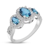 Thumbnail Image 2 of Oval-Cut Swiss Blue Topaz & White Lab-Created Sapphire Three-Stone Ring Sterling Silver