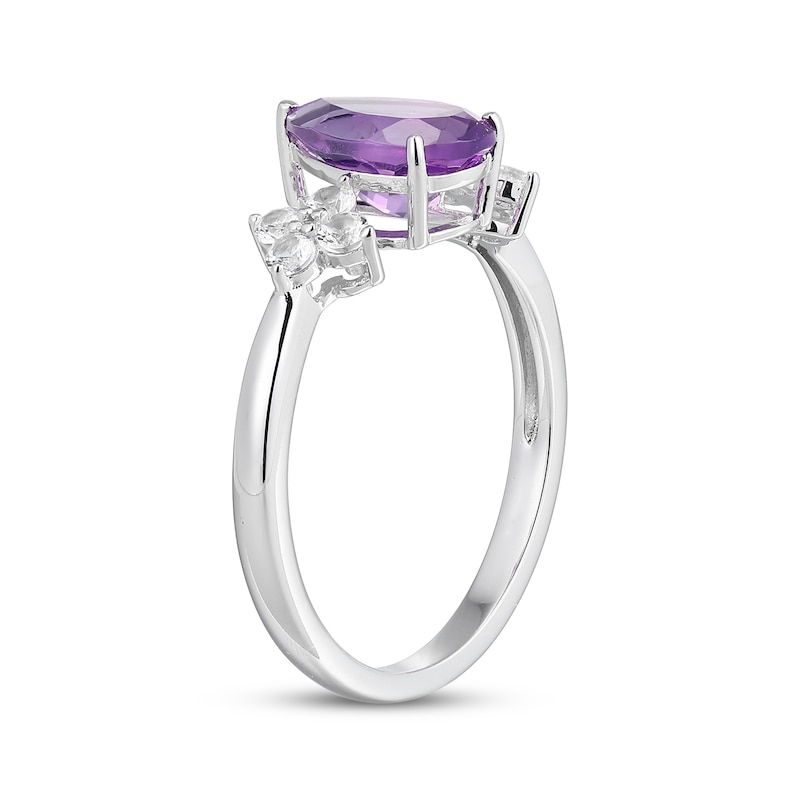 Pear-Shaped Amethyst & White Lab-Created Sapphire Ring Sterling Silver