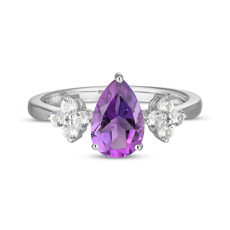 Pear-Shaped Amethyst & White Lab-Created Sapphire Ring Sterling Silver