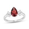 Thumbnail Image 1 of Pear-Shaped Garnet & White Lab-Created Sapphire Ring Sterling Silver