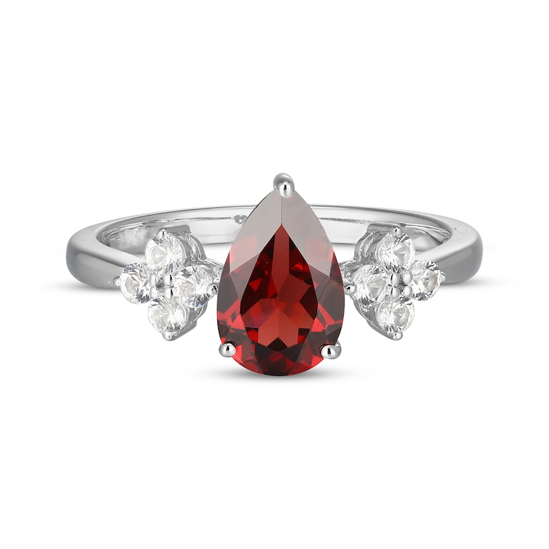 Pear-Shaped Garnet & White Lab-Created Sapphire Ring Sterling Silver