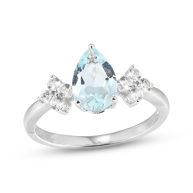 Pear-Shaped Aquamarine & White Lab-Created Sapphire Ring Sterling Silver