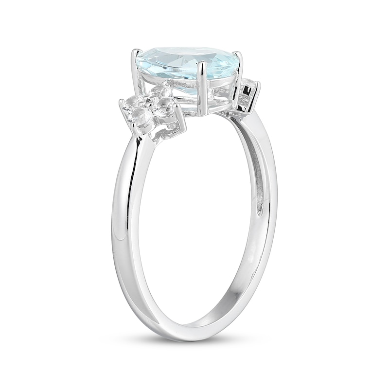 Pear-Shaped Aquamarine & White Lab-Created Sapphire Ring Sterling Silver