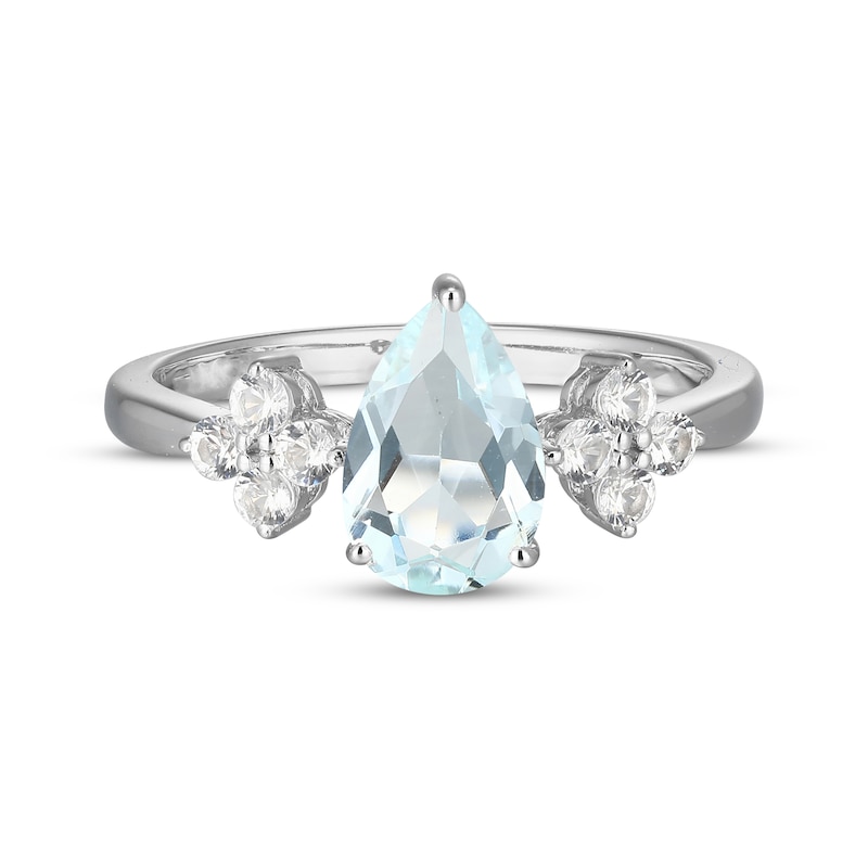 Pear-Shaped Aquamarine & White Lab-Created Sapphire Ring Sterling Silver