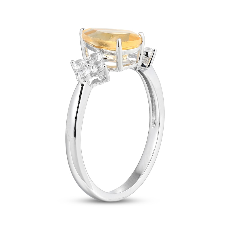 Main Image 2 of Pear-Shaped Citrine & White Lab-Created Sapphire Ring Sterling Silver