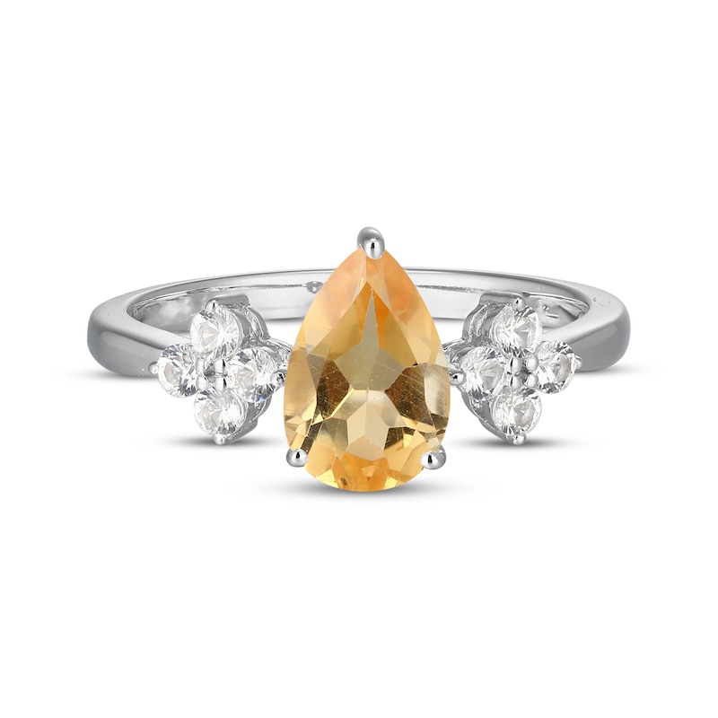 Main Image 3 of Pear-Shaped Citrine & White Lab-Created Sapphire Ring Sterling Silver