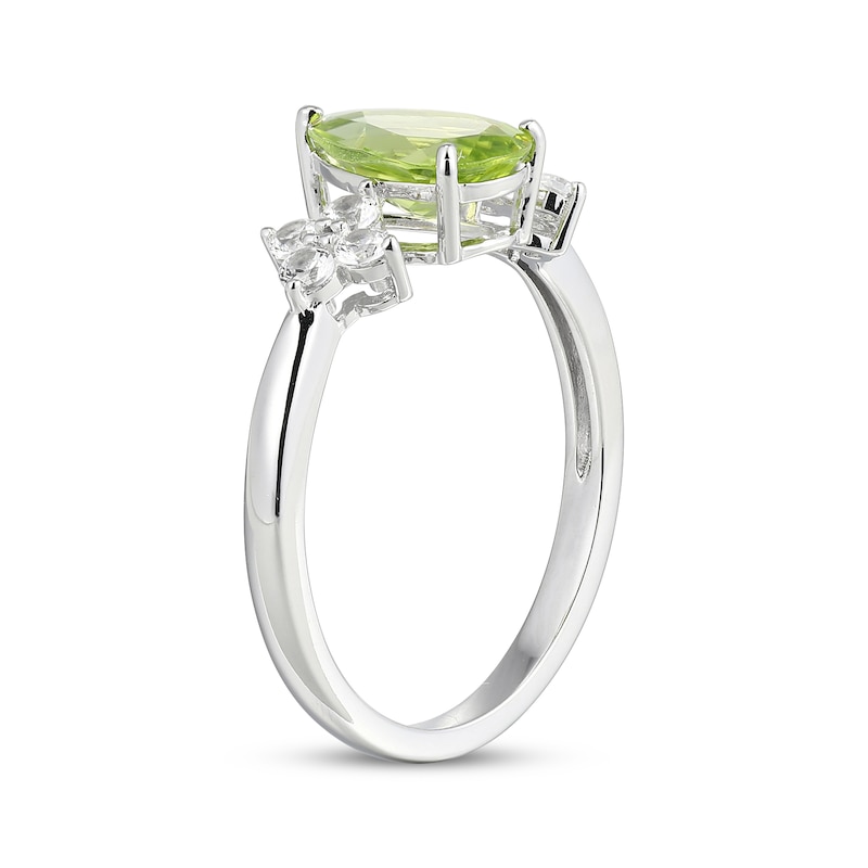 Main Image 2 of Pear-Shaped Peridot & White Lab-Created Sapphire Ring Sterling Silver