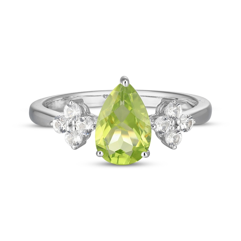 Pear-Shaped Peridot & White Lab-Created Sapphire Ring Sterling Silver