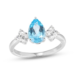 Pear-Shaped Swiss Blue Topaz & White Lab-Created Sapphire Ring Sterling Silver