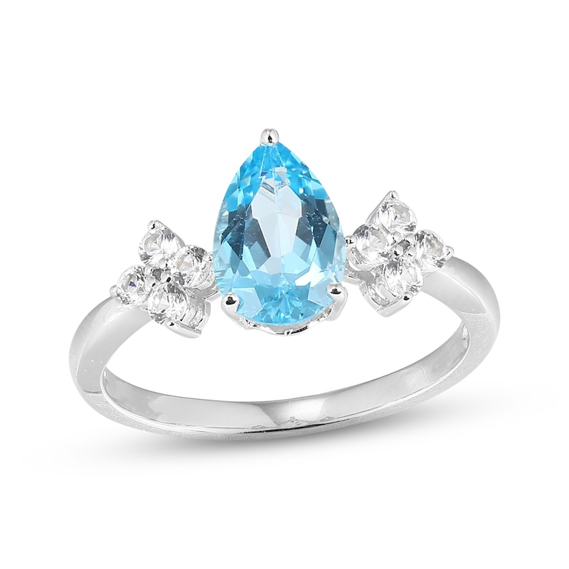 Pear-Shaped Swiss Blue Topaz & White Lab-Created Sapphire Ring Sterling Silver