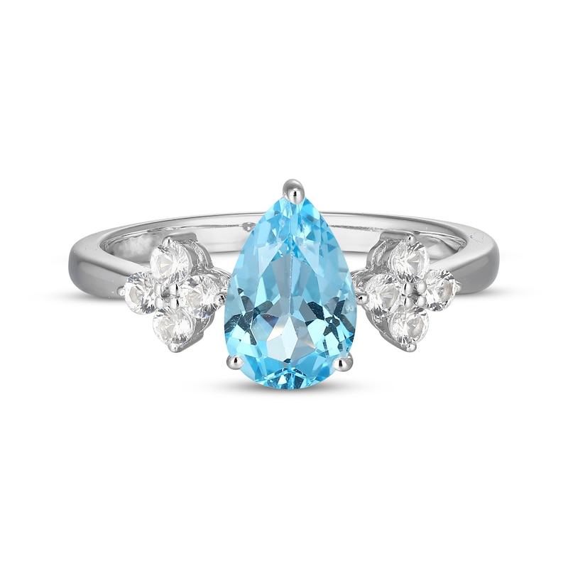 Pear-Shaped Swiss Blue Topaz & White Lab-Created Sapphire Ring Sterling Silver