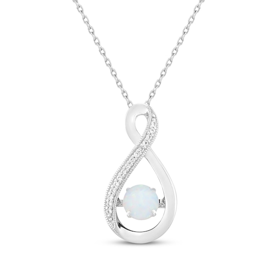 Lab-Created Opal & White Lab-Created Sapphire Twist Necklace Sterling Silver 18"