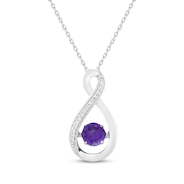 Amethyst & White Lab-Created Sapphire Twist Necklace Sterling Silver 18&quot;