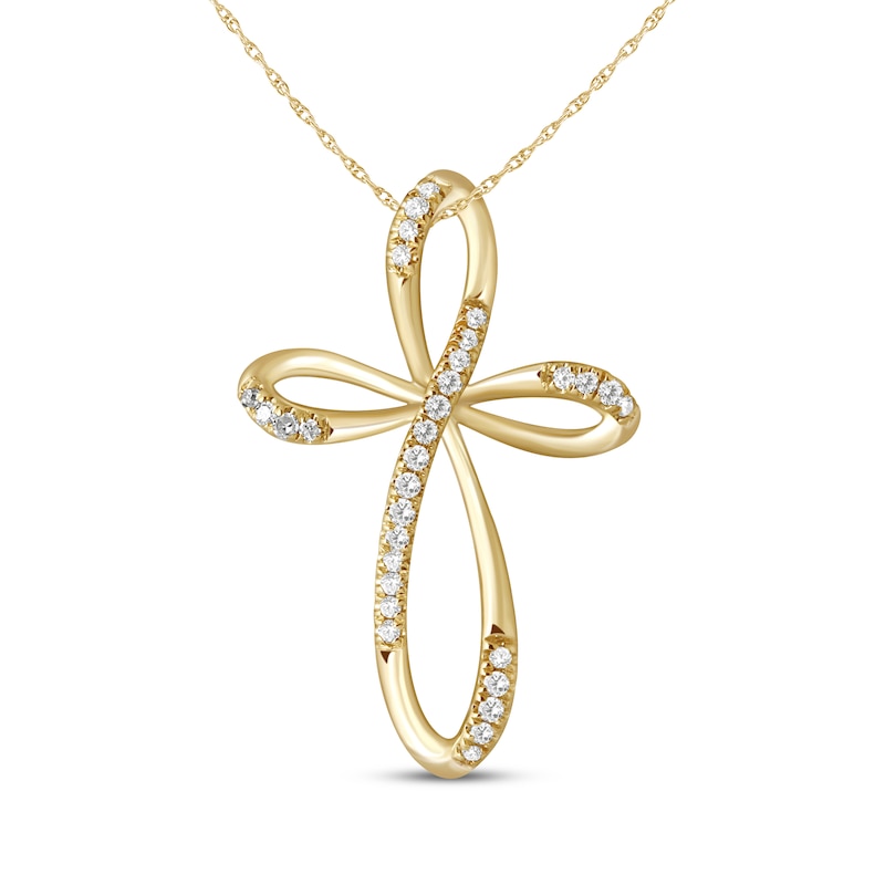 Main Image 1 of Diamond Loop Cross Necklace 1/10 ct tw 10K Yellow Gold 18&quot;