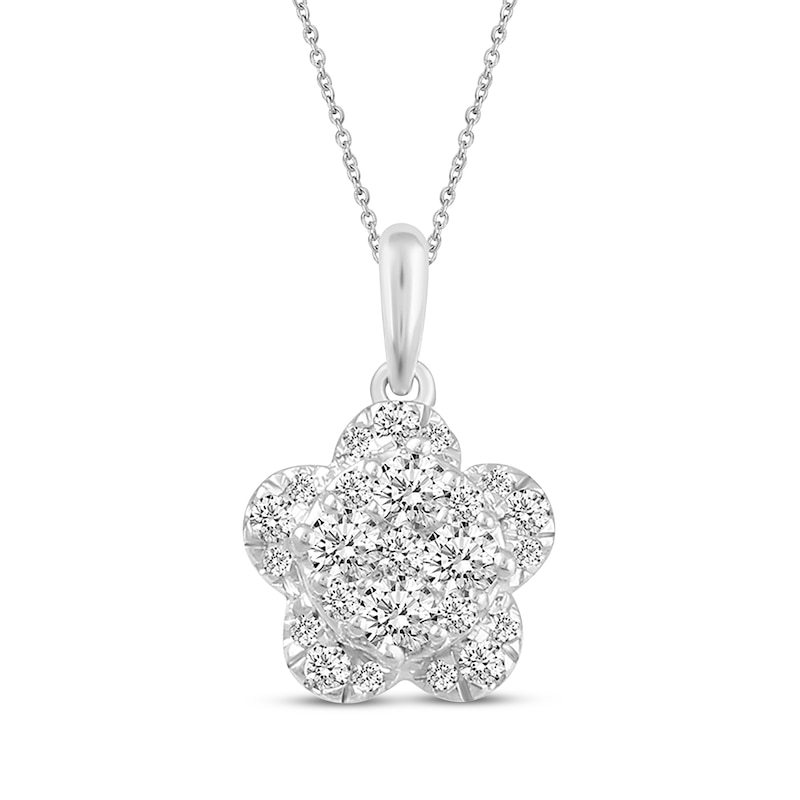 Main Image 1 of Multi-Diamond Flower Necklace 1/2 ct tw 14K White Gold 18&quot;